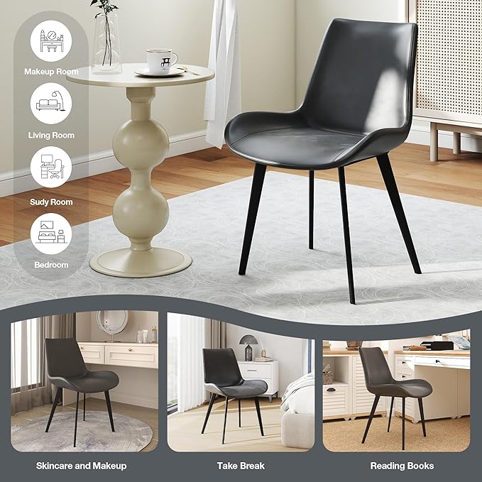 Modern Dining Chairs Set of 2, Upholstered Faux Leather Cushion Seat and Sturdy Metal Legs for Restaurant, Living Room, Brown