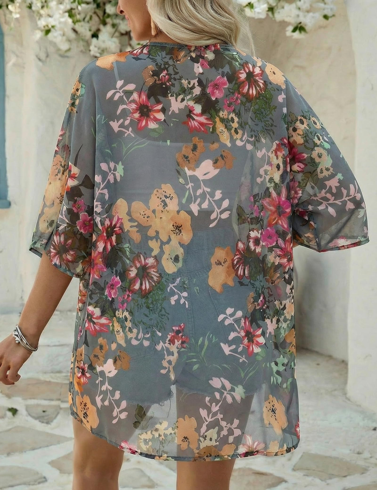 Chunoy Women Short Sleeve Chiffon Kimono Beach Swimsuit Cover Up