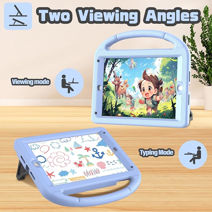 YIHE Shockproof Kids Case for iPad 6th/5th Gen Air 2/1 Pro 9.7 LightBlue | Full-Body Protection Durable Tablet Cover Built-in Screen Protector Stable Stand Lightweight Vibrant Colors
