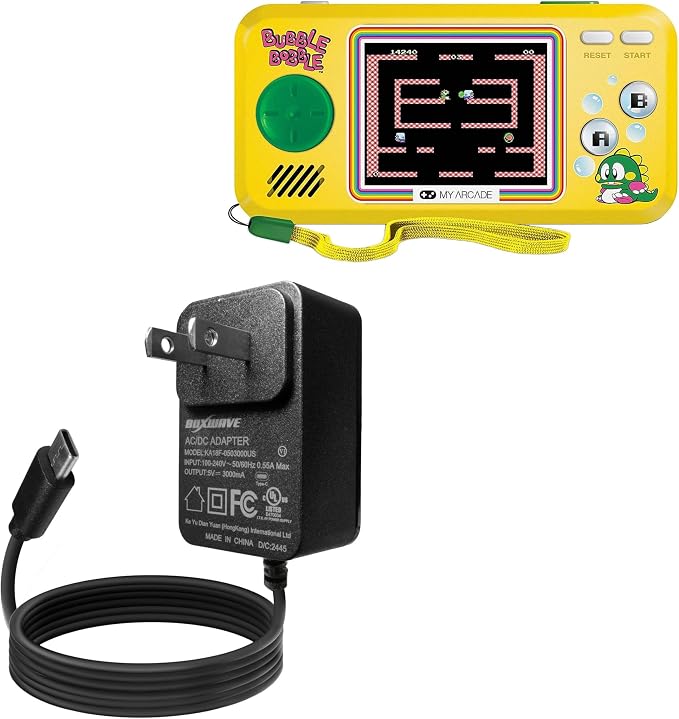 BoxWave Charger Compatible with My Arcade Bubble Bobble Pocket Player (2.75 in) - Wall Charger Direct (15W) Rapid Charge Your Device with Built-in 3ft Cable