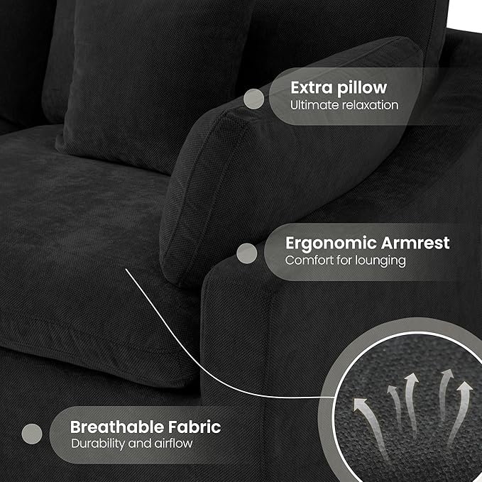 WJShome 83" Cloud Couch Sectional for Living Room, Down Filled Modular Sectional Sofa,L Shaped Sofas with Ottoman,Convertible Couch, Sofa Covers Washable&Replaceable,Black
