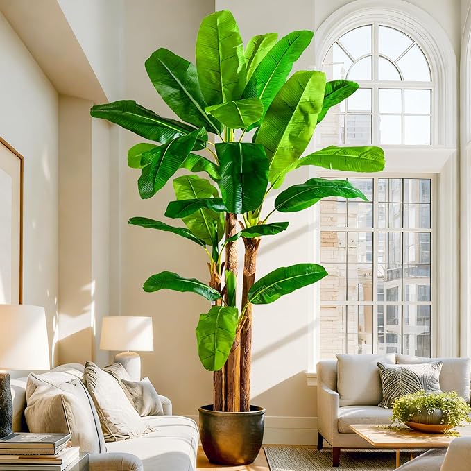 Large Fake Tropical Bananas Trees Tall Artificial Banana Tree Indoor Outdoor Realistic Floor Plant Big Faux Plants for House Home Living Room Office Front Porch Decor Outside Patio para decoracion