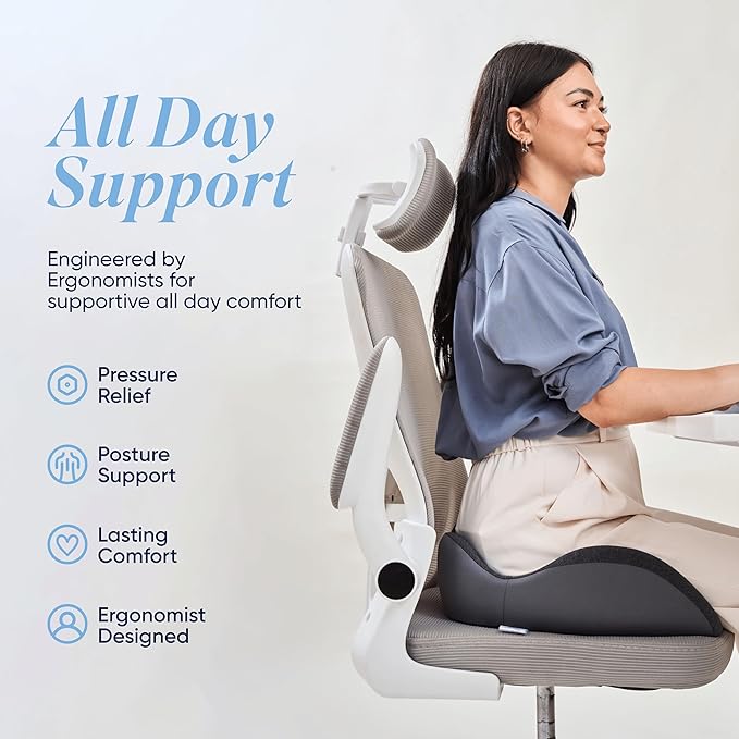 OneCushion Advanced Ergonomic Seat Cushion for Office Chair with Firm AlignCore Foam for All-Day Comfort, Posture Support & Pressure Relief for Work or Home Use - Heather Charcoal