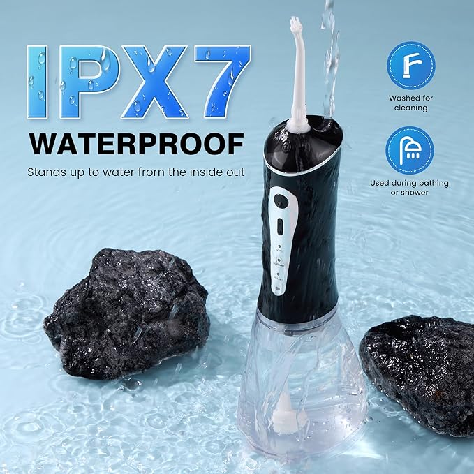 ZUAMEGURechargeable Water Flosser for Teeth Cleaning - Designed for Teeth, Portable Oral Irrigator, IPX7 Waterproof, Includes 5 Professional Tips - Ideal for Daily Oral Care and Family Travel Use