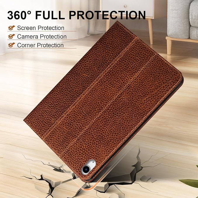 Genuine Leather Case for iPad 11th Gen 11(2025/A16)/10th Gen 10.9 | Slim Protective Cover with Adjustable Stand Auto Wake/Sleep Premium Leather Black