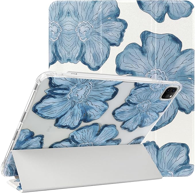 Lovmooful for iPad 9/8/7 Gen Case with Pencil Holder Cute-Bear Flower | Fit for iPad 9/8/7 (10.2-Inch2021/2020/2019 Model9th/8th/7th Generation)Soft TPUTrifold StandProtectiveGirly