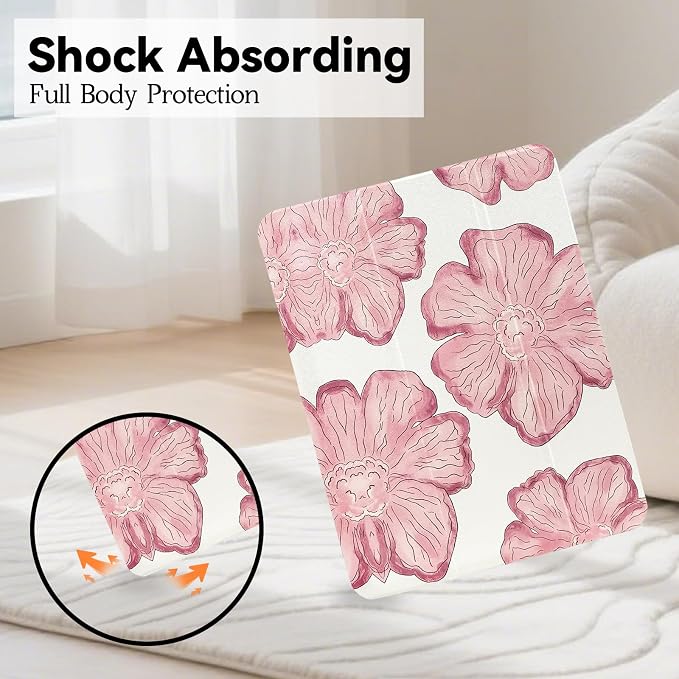 Lovmooful for iPad 9/8/7 Gen Case with Pencil Holder Cute-Bear Flower | Fit for iPad 9/8/7 (10.2-Inch2021/2020/2019 Model9th/8th/7th Generation)Soft TPUTrifold StandProtectiveGirly