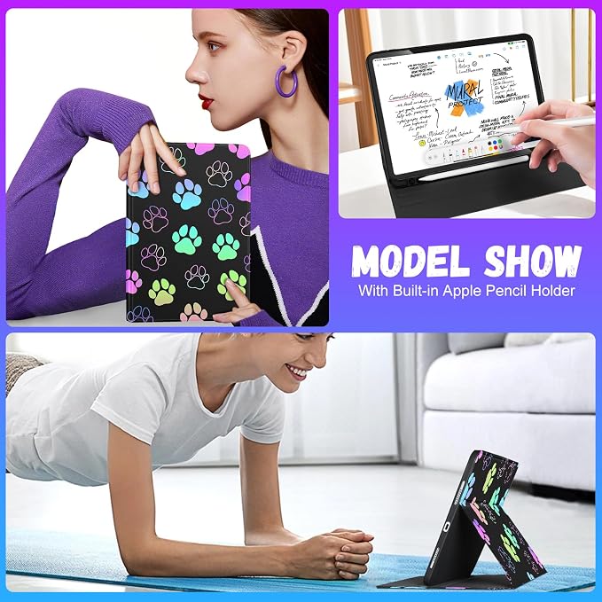 Uppuppy for iPad Pro 12.9 Case Kids Folio PU Leather Cover with Apple Pencil Holder Auto Sleep/Wake Adjustable Angles for iPad Pro 12.9 6th/5th/4th/3rd Gen Sun Moon Black