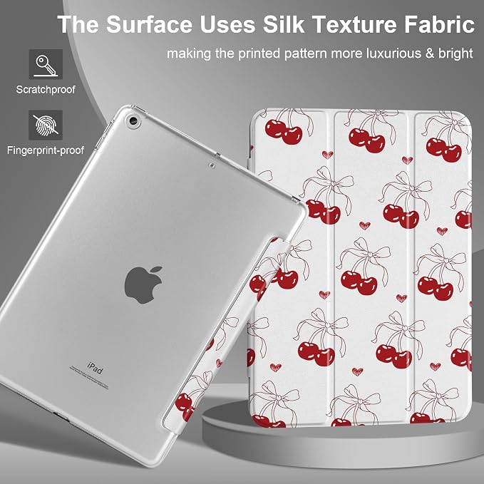 Compatible with iPad 10.2 Inch Case 2021 2020 2019 Smart Lightweight Trifold Stand Hard Plastic Transparent Cover Support Auto Sleep/Wake for iPad 10.2 9th/8th/7th Gen - Bear &amp Cherry