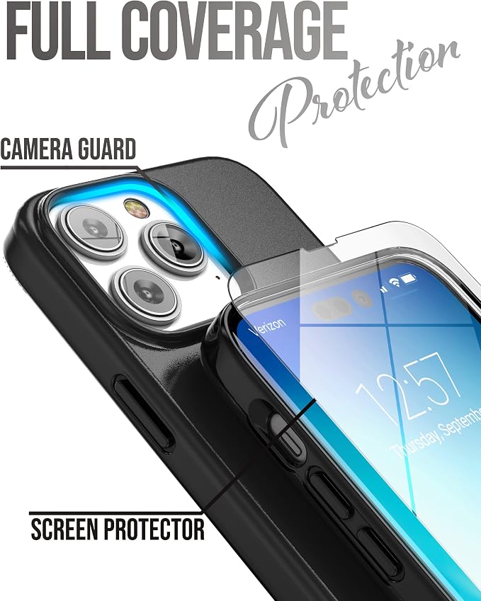 ENCASED Finger Loop Case Designed for iPhone 14 Plus Case with Hand Strap Phone Holder and Screen Protector (Black/Gold Marble)
