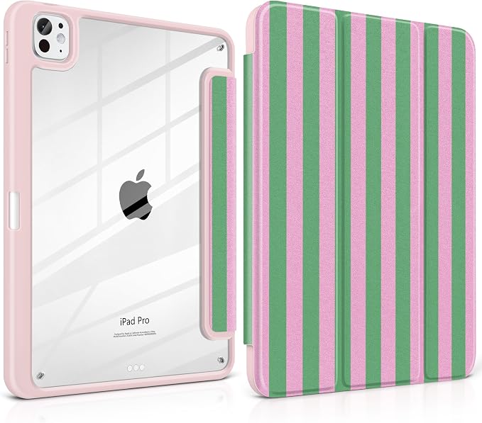 DONGKE for iPad Pro 11-Inch Case (M5 2025 / M4 2024) 6th/5th Generation [Auto Sleep/Wake &amp Pencil Pro Holder] Clear Acrylic Back Smart Trifold Stand Cover Bear &amp Cherry