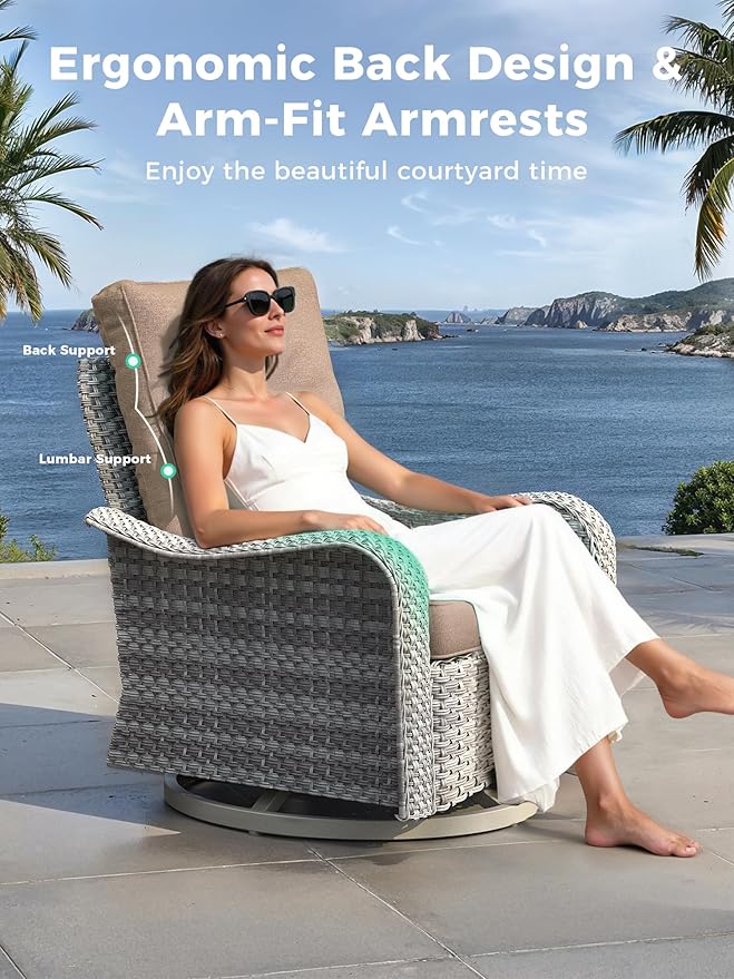 15 Piece Outdoor Wicker Rattan Sectional Sofa Set with Swivel Chairs, 12-Seats with 4" Thickened Cushions & Coffee Table, All-Weather PE Rattan for Garden, Backyard, Porch, Beige