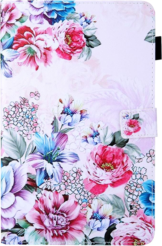 for Galaxy Tab A 8.4 Case 2020 Model (SM-T307/T307U) with Pencil Holder Pockets Multi-Angle Viewing Folio Stand PU Leather Shockproof TPU Cover for Samsung Tab A 8.4 T307 Black Rose Flower