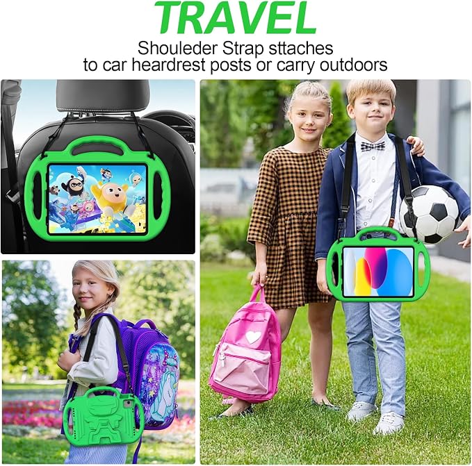 AVAWO Kids Case for iPad (A16) 11th Generation 11 Inch 2025 iPad 10th Generation 10.9 2022 Shockproof Rugged Protective Cover with Shoulder Strap/Handles/Kickstand for i Pad 10/11 Gen Black