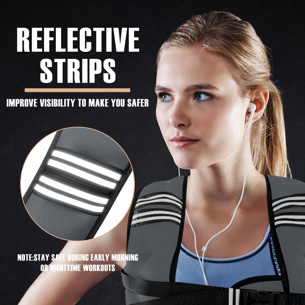 NATURELUX Weighted Vest with Reflective Stripe and Adjustable Buckle Straps, Dark Grey, 10 lbs