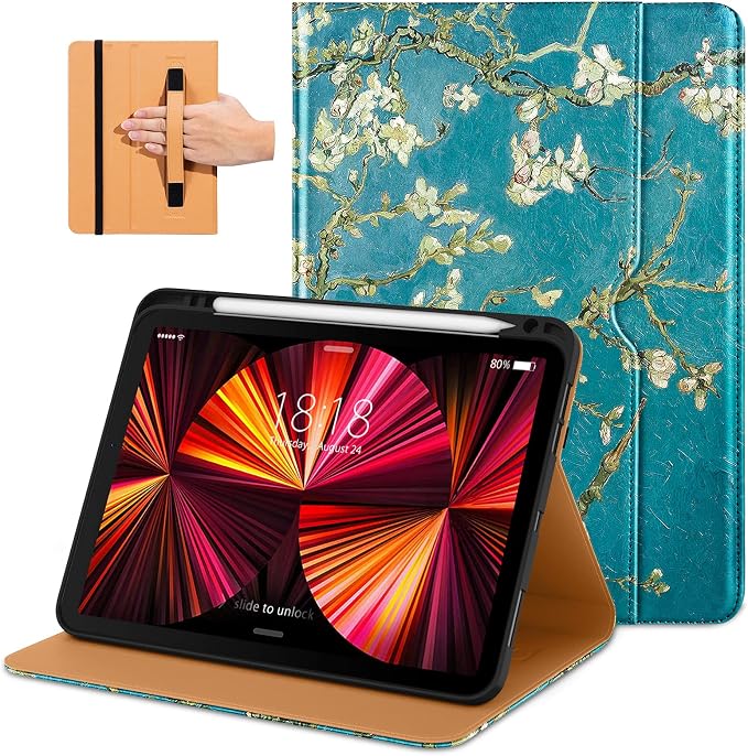 DTTO Case for iPad Pro 11 Inch 4th / 3rd / 2nd / 1st Generation 2022/2021/2020/2018Premium PU Leather Folio Stand Cover with Hand Strap Auto Wake/SleepMultiple Viewing Angles Black