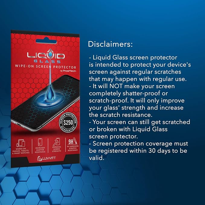 Liquid Glass Screen Protector With $250 Screen Protection - Scratch Resistant Wipe On Coating for All Smartphones Tablets Smartwatches - Universal