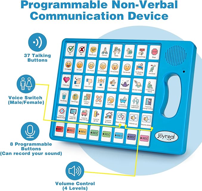 Joyreal AAC Device for Autism, Non Verbal Communication Tools for Speech Therapy & Stroke Rehab. Speech Communication Tablet, Autism Talking Aids with 8 Programmable Buttons & Adjustable Volume