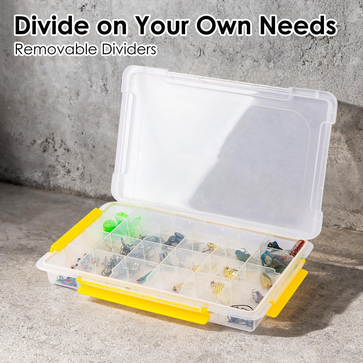 DOWELL Tackle Boxes, Plastic Tackle Storage Box Set, 4 Assorted Sizes with Removable Dividers, Fishing Tackle & Parts Organizer (4 Packs Trays)