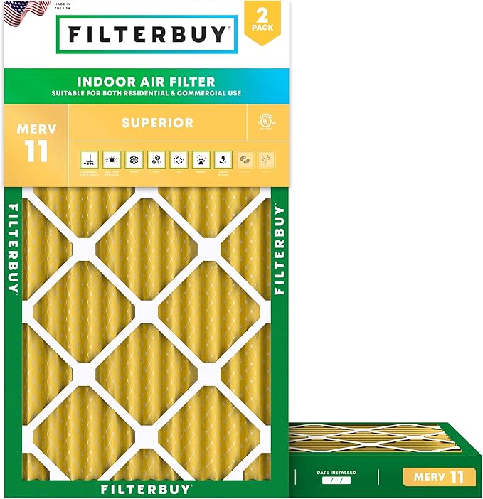 Filterbuy 14x30x2 Air Filter MERV 11 Superior Pet & Allergy Defense,