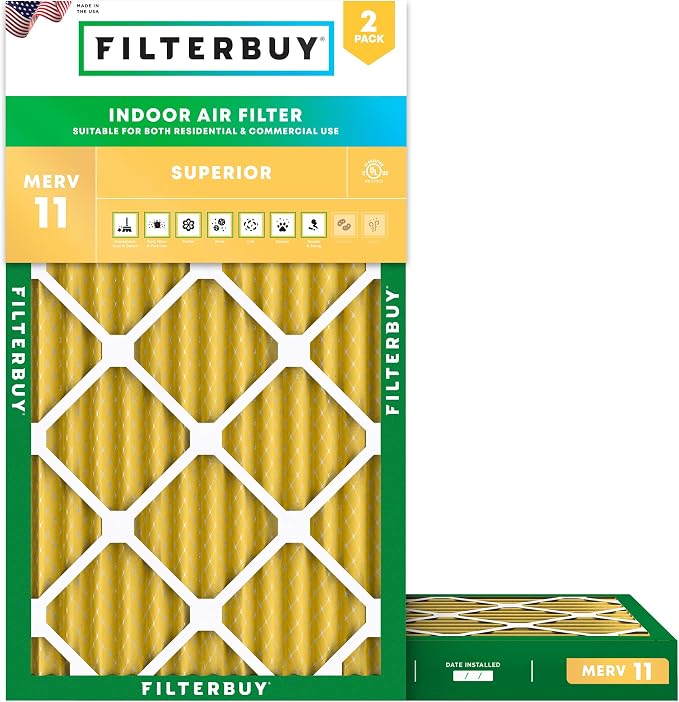 Filterbuy 14x25x2 Air Filter MERV 11 Superior Pet & Allergy Defense,