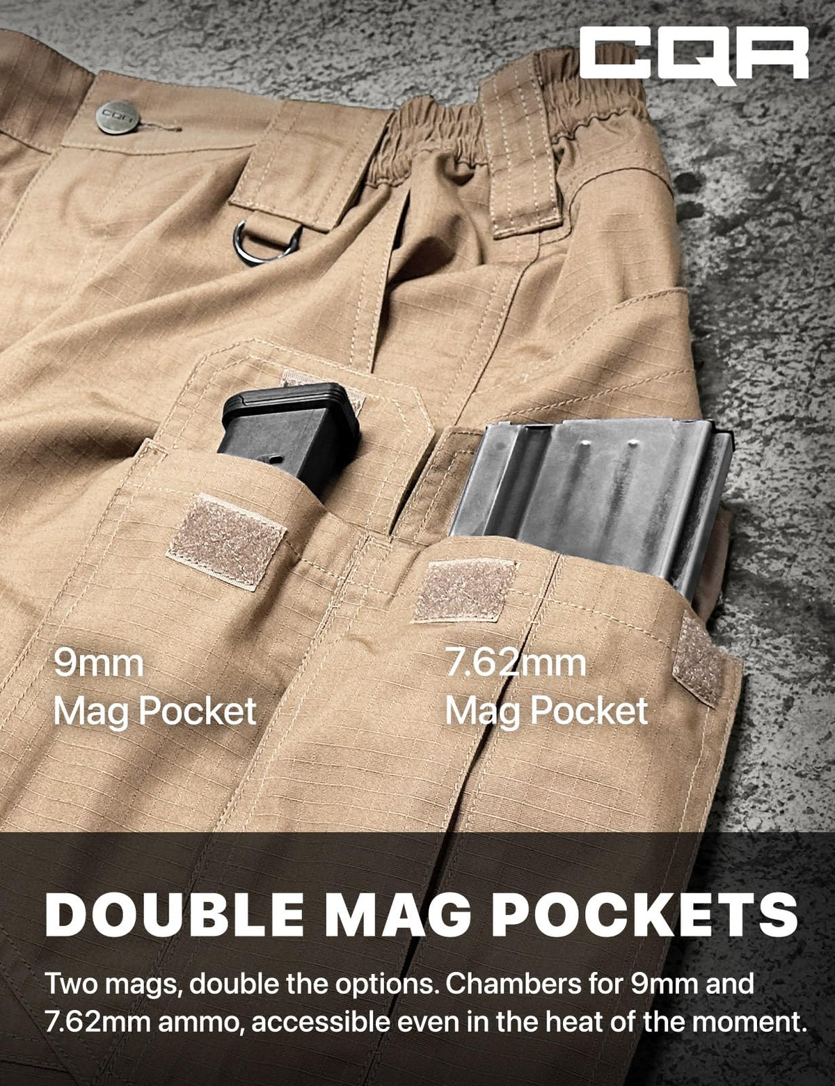 CQR Men's Tactical Pants, Water Resistant Ripstop Cargo Pants, Lightweight EDC Work Hiking Pants, Outdoor Apparel, Raider Mag Pocket Khaki, 32W x 30L