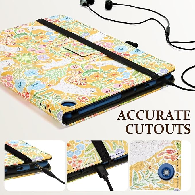 Fancity Case for Kindle Fire HD 10/10 Plus 13th/11th Generation 2023/2021 | Premium PU Leather Protective Case with Adjustable Angles Auto Wake/Sleep Hand Strap for Fire HD 10/10 Plus Black Floral