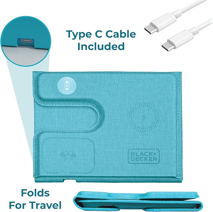 BLACK+DECKER 3 in 1 Charging Station for Apple Multiple Devices, Wireless Foldable Travel Charger for Multiple Devices iPhone 17 16 15 14 13 Pro Max Plus Apple Watch Series/AirPods (Loch Ness)