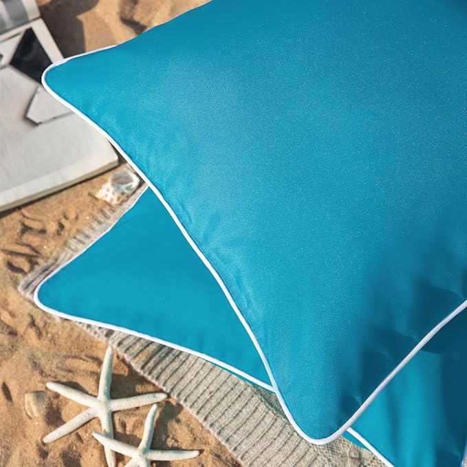 Phantoscope Pack of 2 Outdoor Waterproof Solid Throw Decorative Pillow Cover Decorative Square Outdoor Pillows Cushion Case Patio Pillows for Couch Tent Sunbrella, Teal Blue 20x20 inches 50x50 cm
