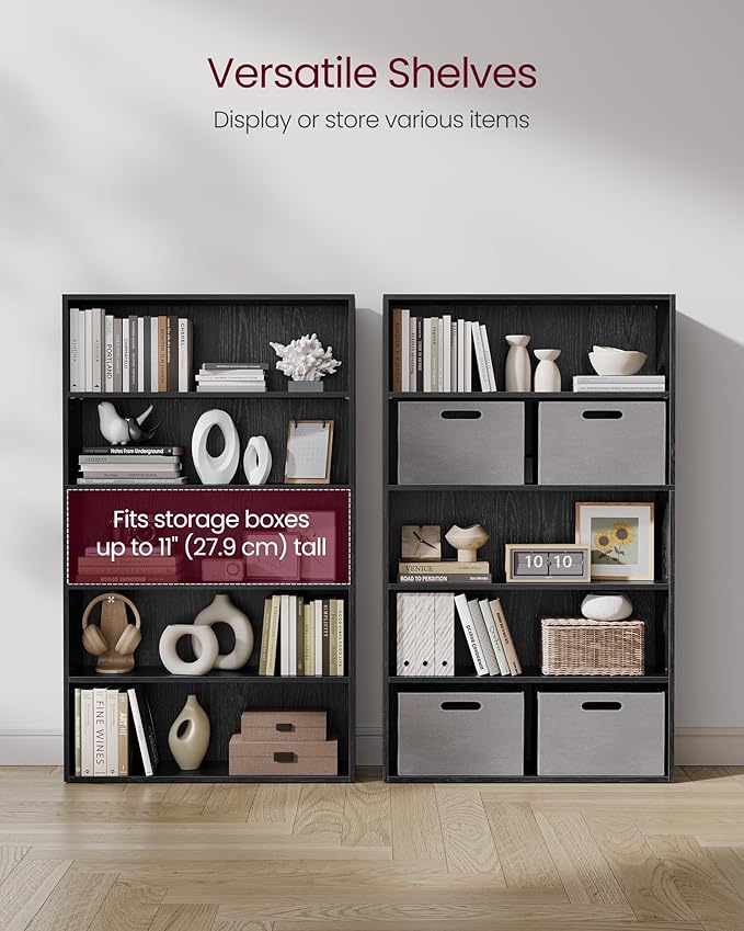 VASAGLE Custos Collection - Bookshelf, 5-Tier Bookcase, Book Shelf, Open Storage Shelf, 9.4 x 30 x 52.8 Inches, for Living Room, Home Office, Dinning Room, Ebony Black ULBC175T56