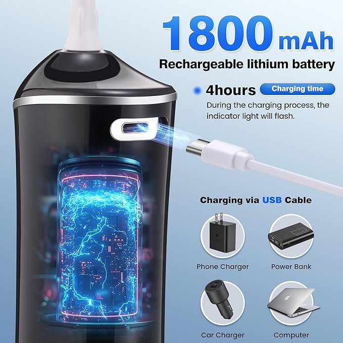 ZUAMEGURechargeable Water Flosser for Teeth Cleaning - Designed for Teeth, Portable Oral Irrigator, IPX7 Waterproof, Includes 5 Professional Tips - Ideal for Daily Oral Care and Family Travel Use