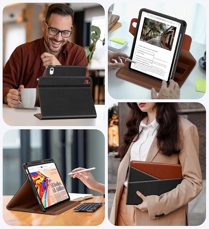 DTTO for iPad Air 11 inch Case M4/M3/M2 (2026/2025/2024) Black | 360 Degree Rotating Premium Faux Leather Folio Stand Cover with Pencil Holder Auto Sleep/Wake Multiple Angles Hand Strap