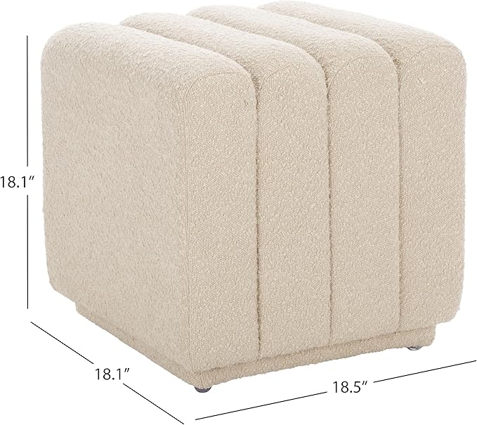 SAFAVIEH Home Collection Joseph Beige Boucle Channel Tufted Square Ottoman Seat Foot Rest (Fully Assembled)