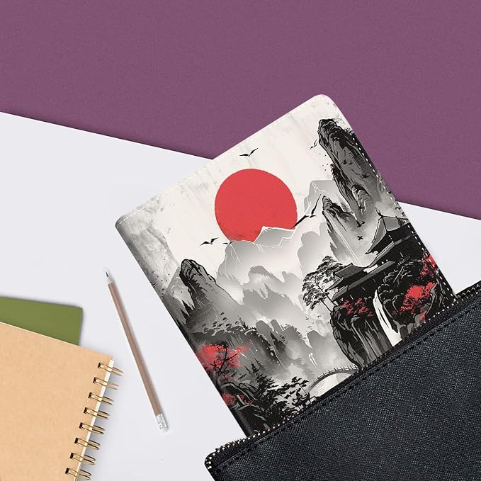 Case for iPad (A16) 11th Generation 11 Inch (2025) iPad 10th Generation 10.9 Inch (2022)，Slim Fit Foldable Standing Cover Case with Auto Sleep/Wake ，Red Moon Japanese Landscape