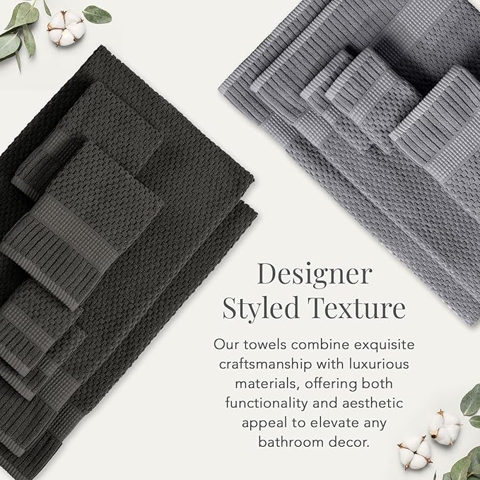 NY Loft 100% Cotton 2 Pack Bath Sheet Towel Set | Absorbent Quick-Dry Oversize Bath Towels | Textured and Durable Cotton | Dark Grey