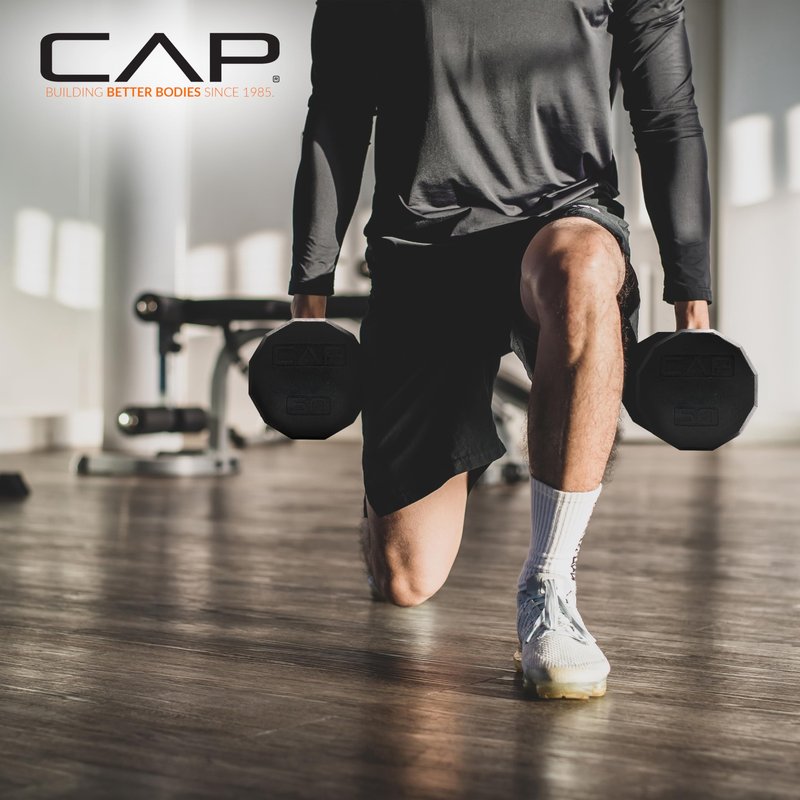 CAP 3 LB 12-Sided Rubber Coated Dumbbell Weight, Rubber Free Weights for Home Gym Strength Training, Chrome Handle, Single