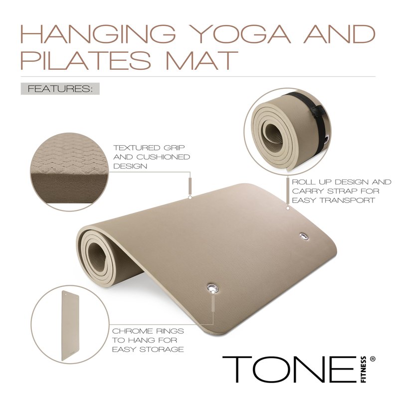 TONE Fitness Hanging Yoga Mat, Pilates Mat, Exercise Mat for Home Workouts with Carry Strap | V Pattern | Teal