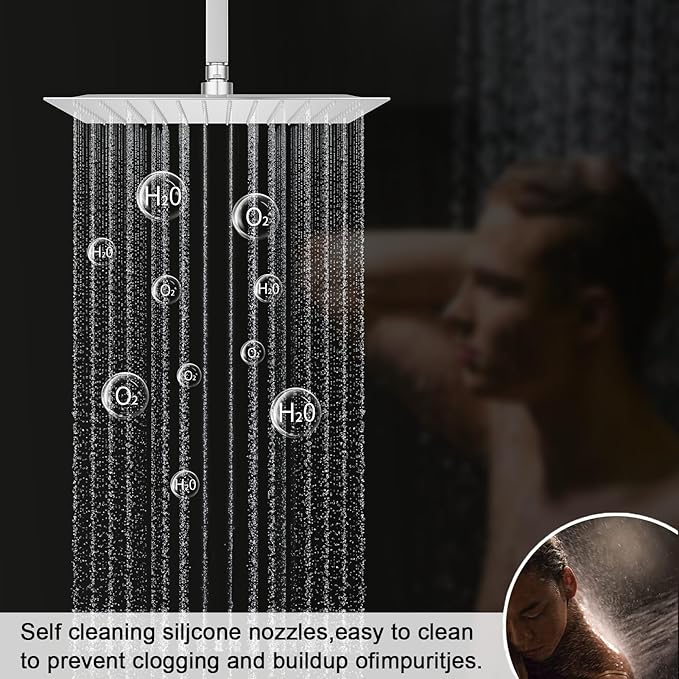 KATAIS Polished Chrome Shower System with 12 inch Ceiling Mounted Shower Head and Dual 8 inch Wall Mounted Shower Head, Digital Display Shower Faucet Set with Handheld Spray