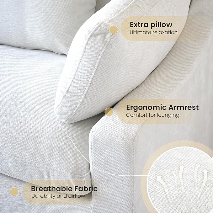 WJShome 83" Cloud Couch Sectional for Living Room, Down Filled Modular Sectional Sofa,L Shaped Sofas with Ottoman,Convertible Couch, Sofa Covers Washable&Replaceable,White