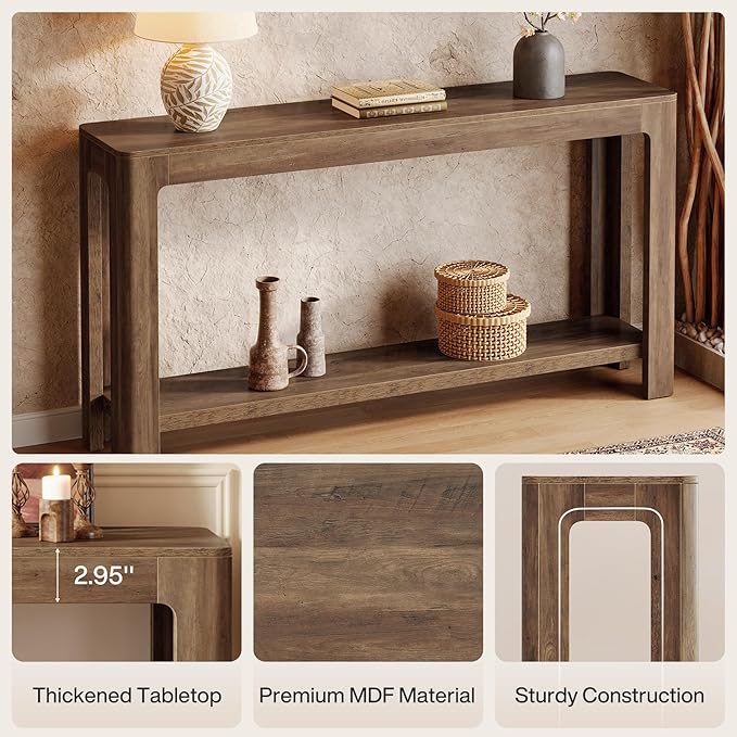 Tribesigns 63-Inch Console Table, Farmhouse Entryway Table with Storage, Narrow Sofa Table Behind Couch for Living Room, Hallway, Foyer, Rustic Brown