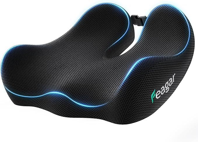 Feagar Office Chair Cushion for Sciatica & Tailbone Pain Relief – Extra Thick Memory Foam Seat Cushion for Long Sitting, Desk Chair & Wheelchair, Non-Slip Bottom
