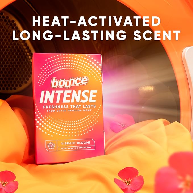Bounce Intense Dryer Sheets, Vibrant Bloom, 60 Count, Scent Boosting Dryer Sheet