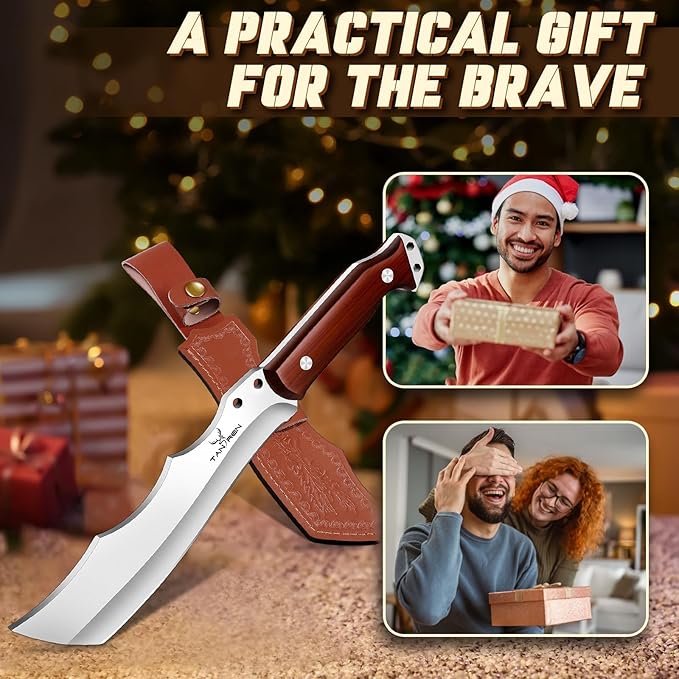 TAN REN Machete for Cutting Trees Heavy Duty, Survival Machete with Sheath for Yard Work, Full Tang Fixed Blade Knife with Wood Handle, Camping Machetes Heavy Duty, Clearing Brush and Gardening