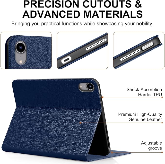 Genuine Leather Case for iPad 11th Gen 11/10th Gen 10.9 Black | Pencil Holder Adjustable Stand Auto Wake/Sleep Shockproof