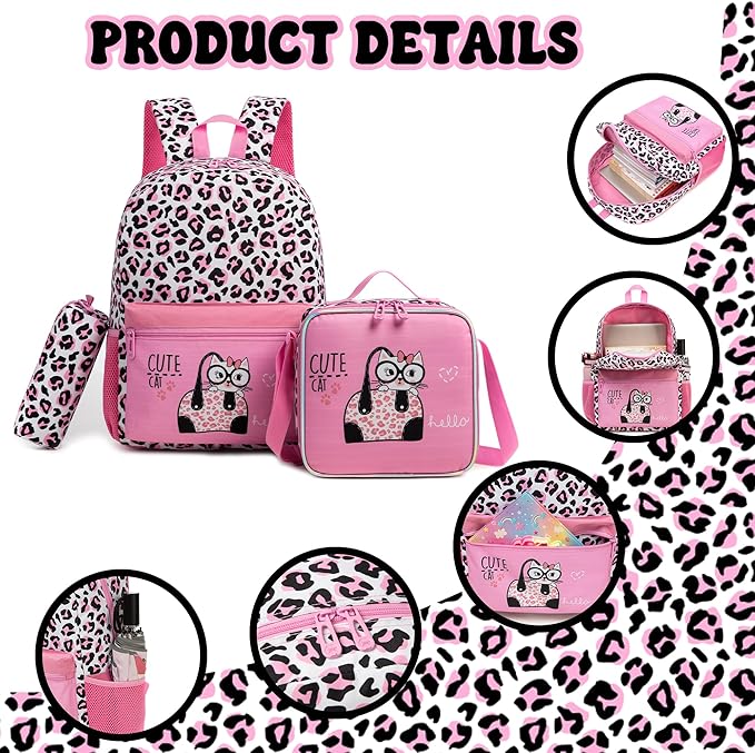 Backpack for Girls Backpack 10-12 Years Old Kids Backpacks for Girls Leopard Aesthetic Backpacks for Elementary Teens Girl Back to School