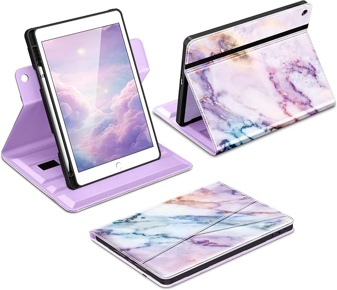 DTTO for iPad 9th/8th/7th Gen Case 10.2 Inch (2021/2020/2019) Brown | 360 Degree Rotating Premium Faux Leather Folio Stand Cover with Pencil Holder Auto Sleep/Wake Multiple Angles Hand Strap