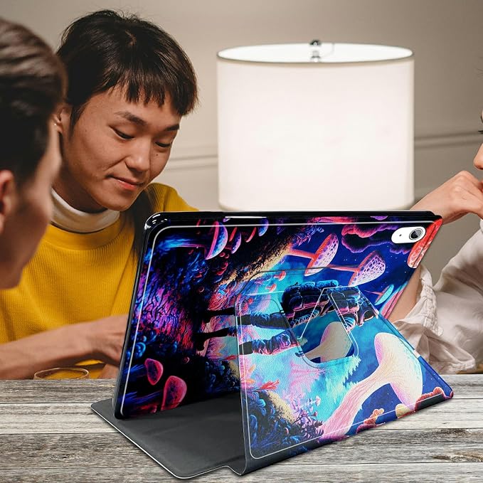 Astronaut Mushrooms Pattern Case for iPad 10.2 iPad 9th Generation 2021/ iPad 8th Generation 2020/ iPad 7th Generation 2019360 Degree Rotating Stand Protective Cover with Auto Sleep/Wake