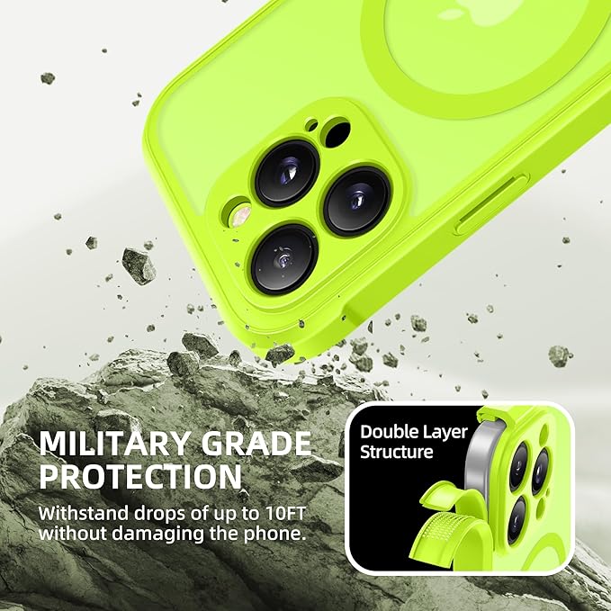 BERFY Magnetic for iPhone 16 Pro Case, Compatible with MagSafe, [Built-in 9H Tempered Glass Screen Protector & Upgraded Camera Protection] Full Body Shockproof Phone case for 16 Pro 6.3", Bright Green