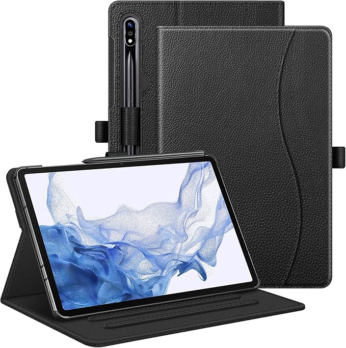 Fintie Multi-Angle Viewing Case for Samsung Galaxy Tab S8/S7 11 Inch | Front Card Pocket 3 Viewing Angles S Pen Protection Auto Wake/Sleep Black