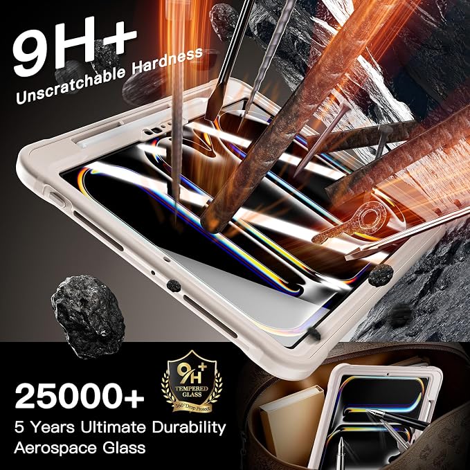 Lunivop Compatible with iPad Pro 11 Inch Case (M5/M4) 2025/2024 with 360° Rotating Aluminium Stan Stand Built-in 9H+ Hardness Screen Protector Military - Grade Tablet Cover Black
